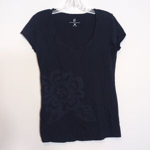 New York & Company Navy Blue Flower T Shirt